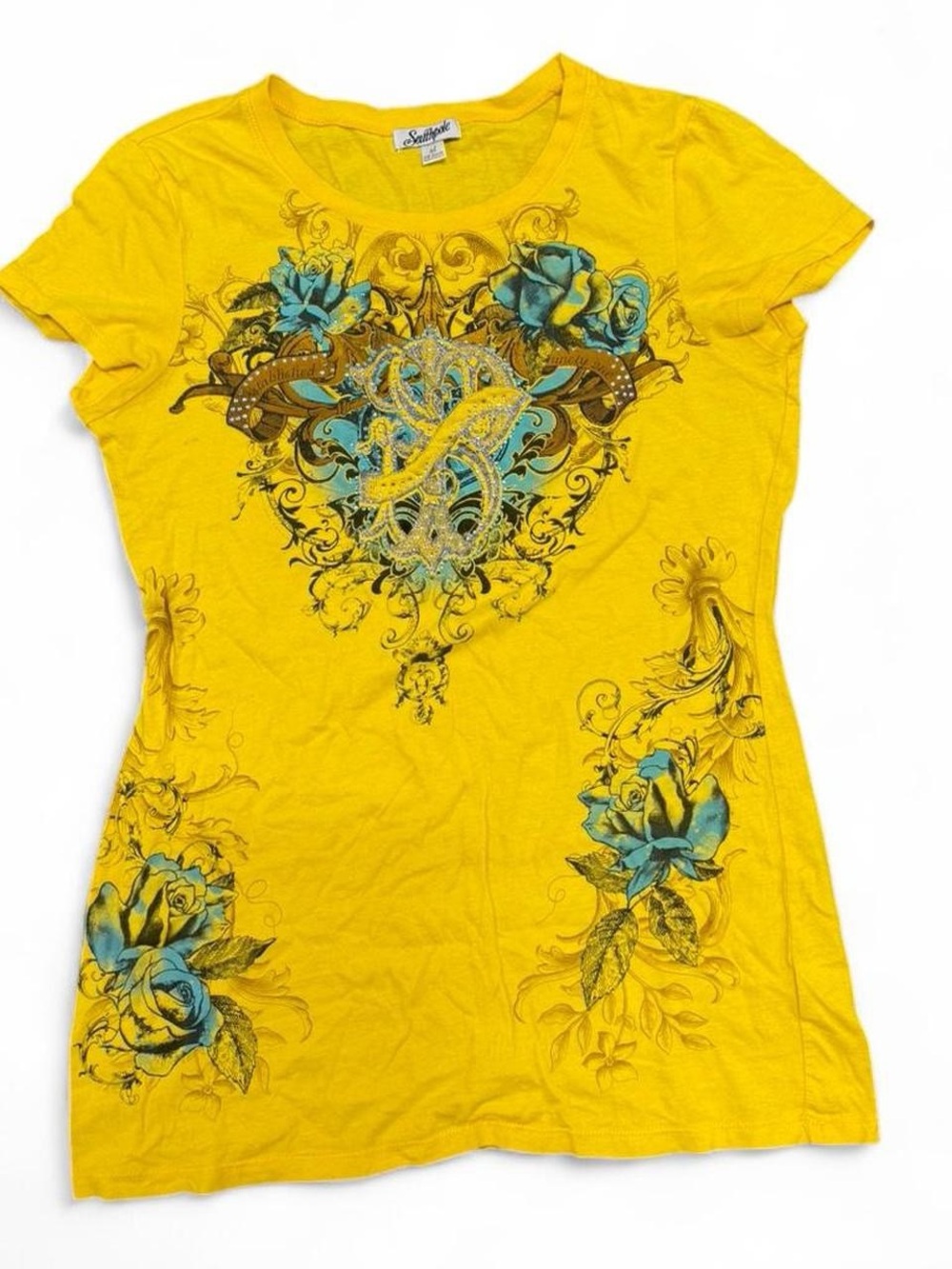 Grunge Y2K South Pole Short-Sleeve Yellow Graphic Floral Tee